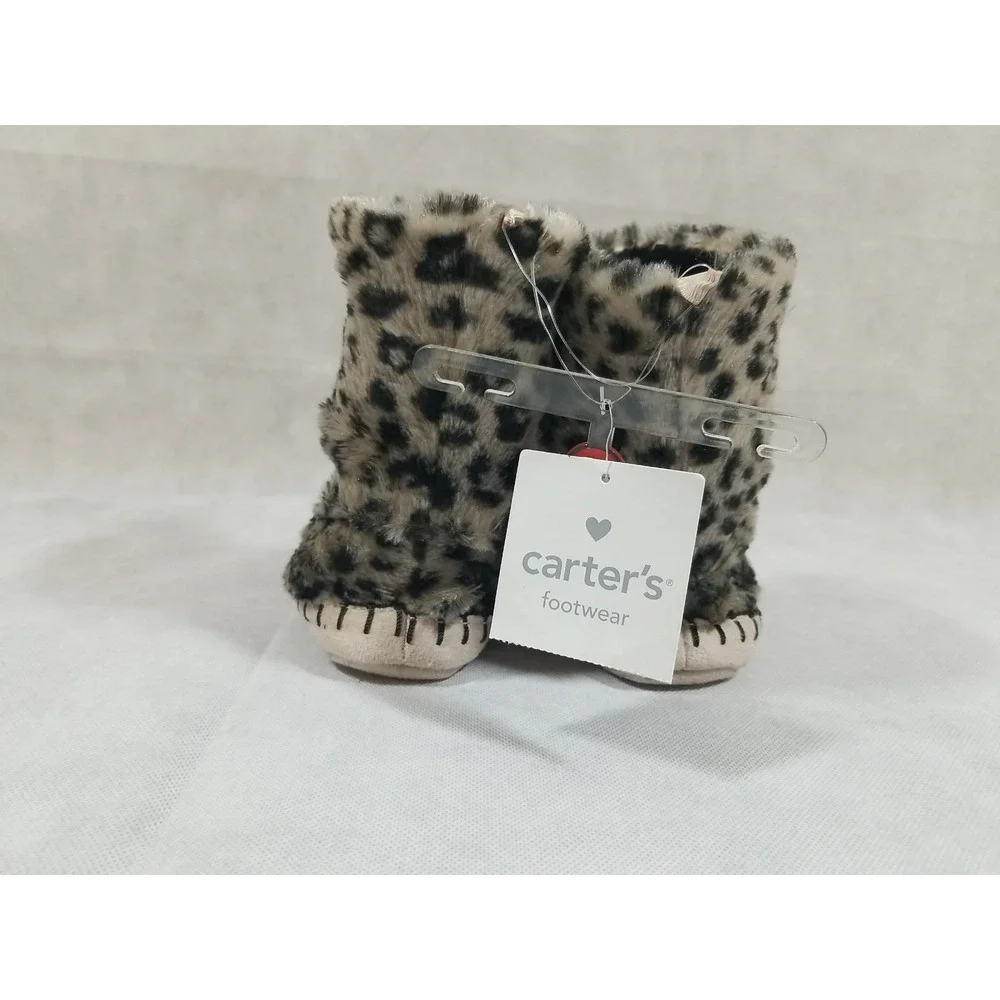 NEW Carter's Girls Bootie Slippers Fuax Fur Cheetah Print Size Toddler 7/8 NWT‎